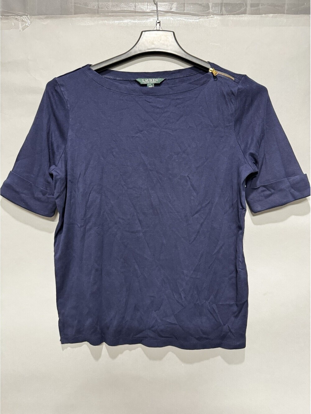 Ralph Lauren Top Womens Sz 1X T Shirt Tee Blue Short Cuff Sleeve Knit